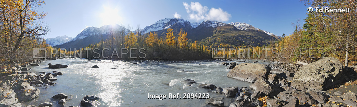 Panorama View Of Rapids Camp Along Eagle River In Chugach State Park, ...