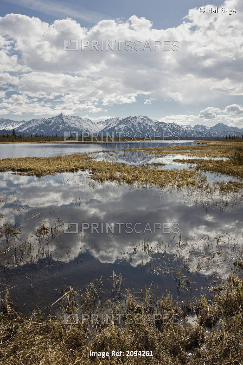 Scenic View Of Clouds Reflecting In Knob Lake Along The Glenn Highway, ...