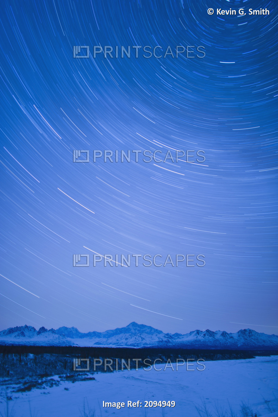 Night Time View Of Star Trails Over Mt. Mckinley With Northern Lights In The ...