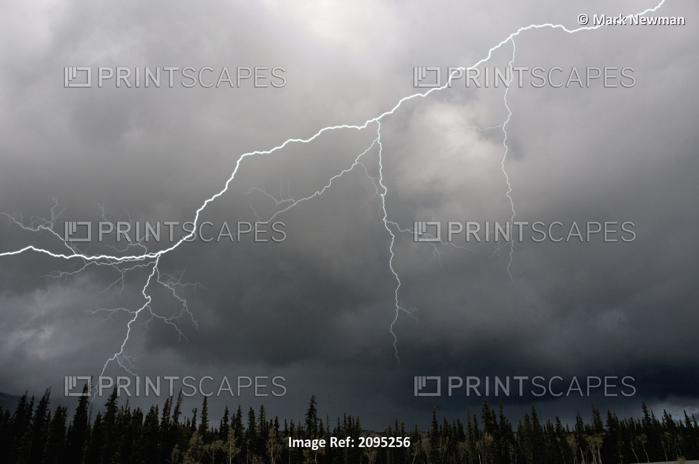 Lightning Strike And Storm Over The Alcan Highway, Yukon Territory, Canada, ...