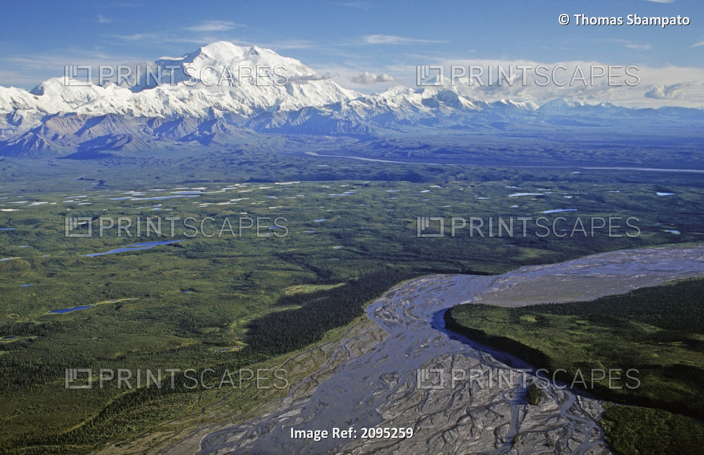 Aerial View Of Mt.Mckinley And Braided River Denali National Park Alaska