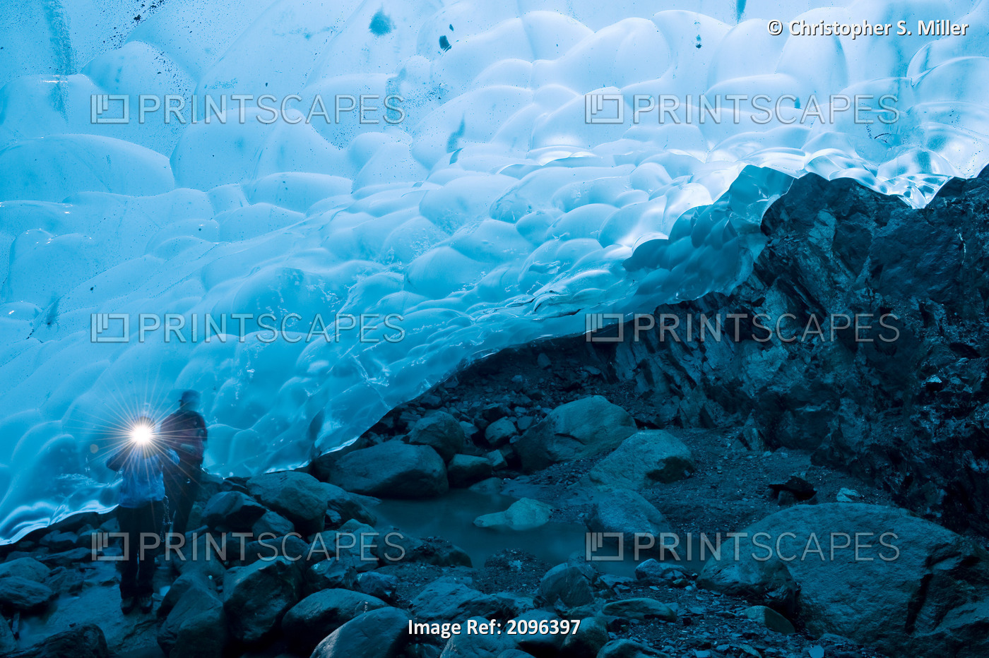 Person Takes A Photo Of An Ice Cave Inside The Mendenhall Glacier, Juneau, ...