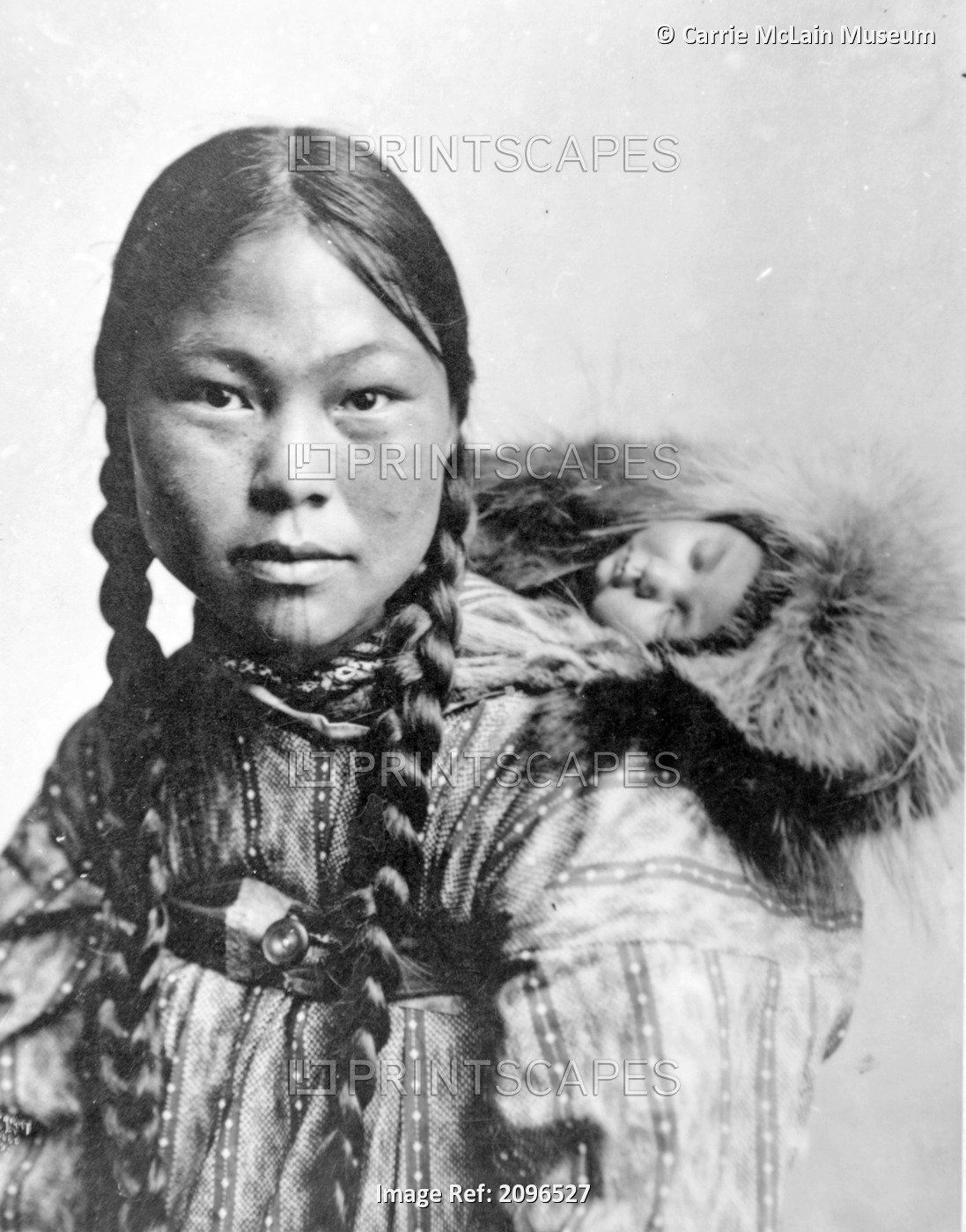 Portrait Of Native Eskimo Women W/Child On Back Ak We Historical