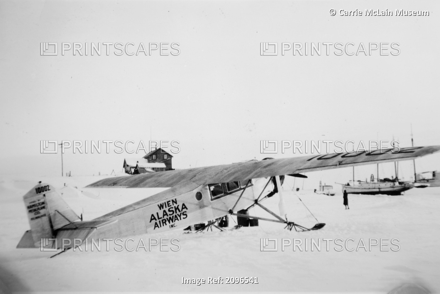 Historical Image Of A Plane On Skis Belonging To Wien Alaska Airways Inc Parked ...