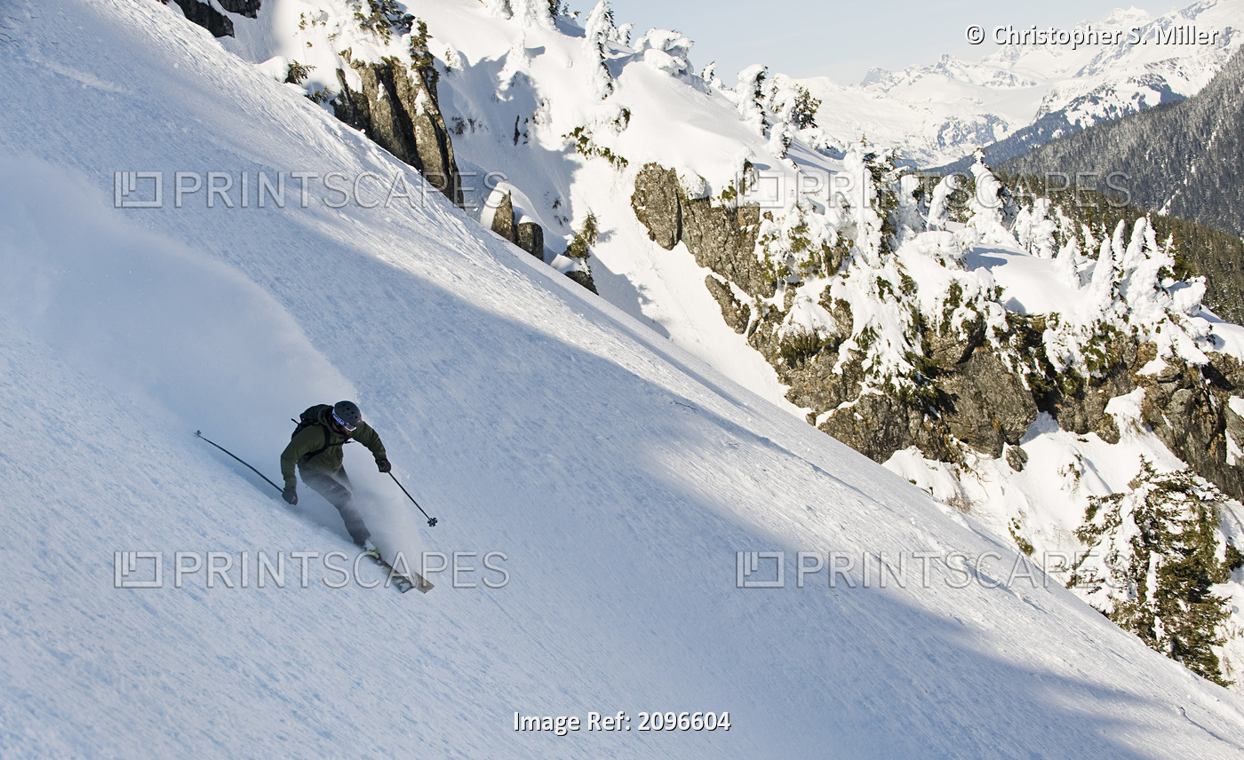 A Backcountry Skier Skiing Near Eaglecrest Ski Area, Juneau, Southeast Alaska ...