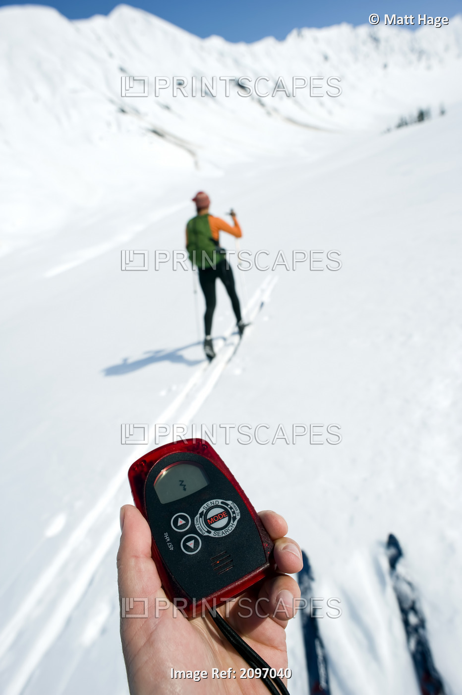 Cross-Country Skiers Test An Avalanche Beacon While Touring On Center Ridge In ...