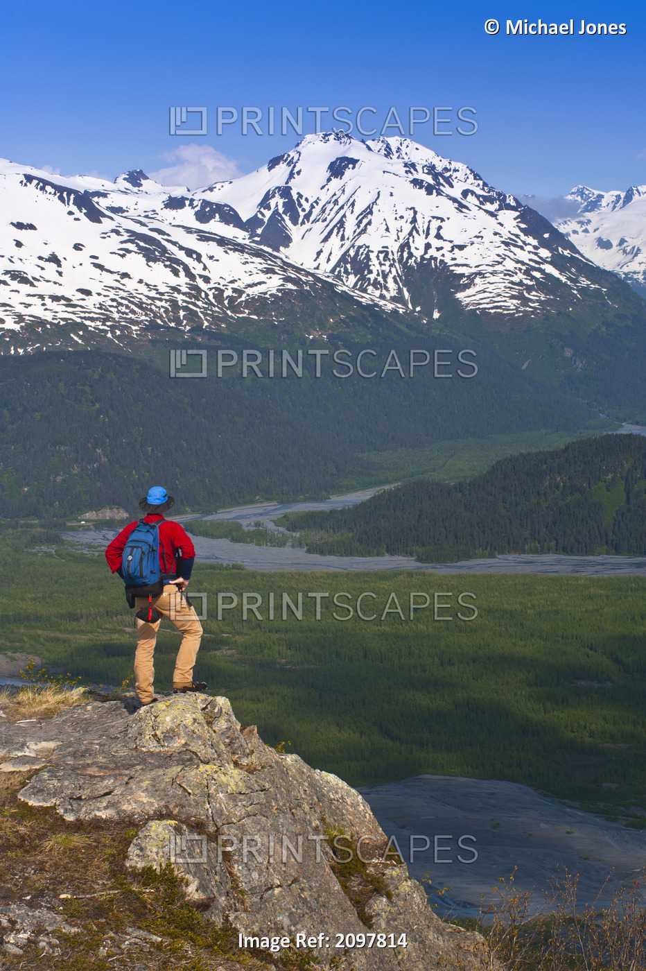 Male Hiker Enjoying The Vista Near Exit Glacier And Overlooking Resurrection ...