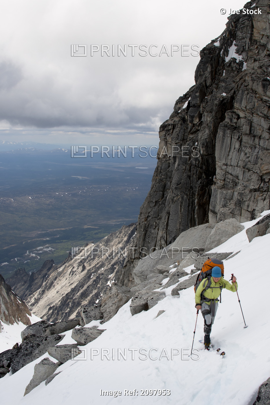 View Of Female Skier By Granite Cliffs Above The Swift River At The South End ...