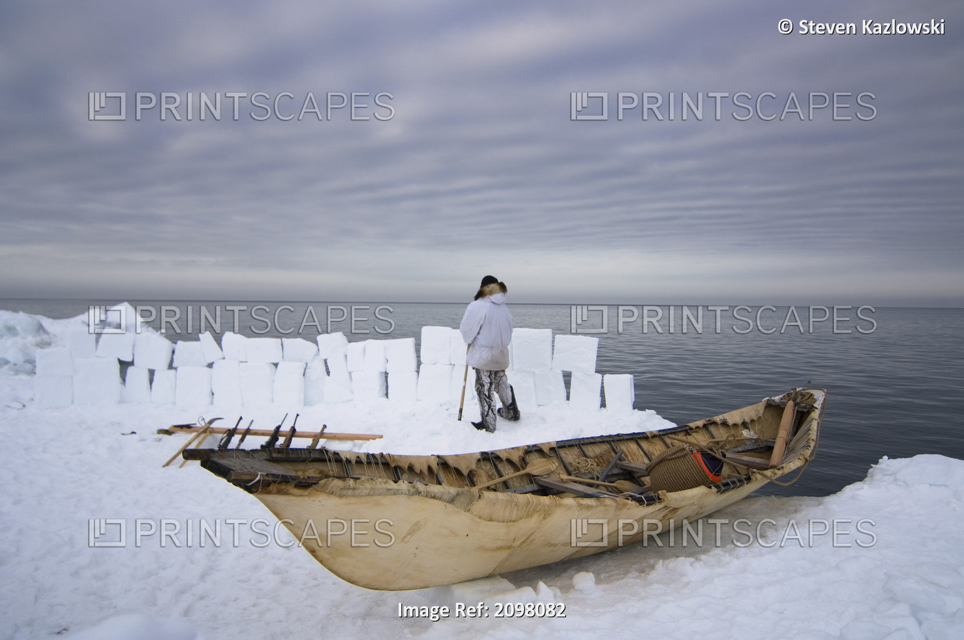 Inupiaq Whalers Wait Behind An Ice Wall At The Edge Of The Chukchi Sea As They ...