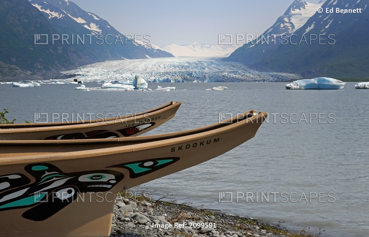 Modern Replicas Of Two Tlingit War Canoes In Front Of The Lake Formed By The ...