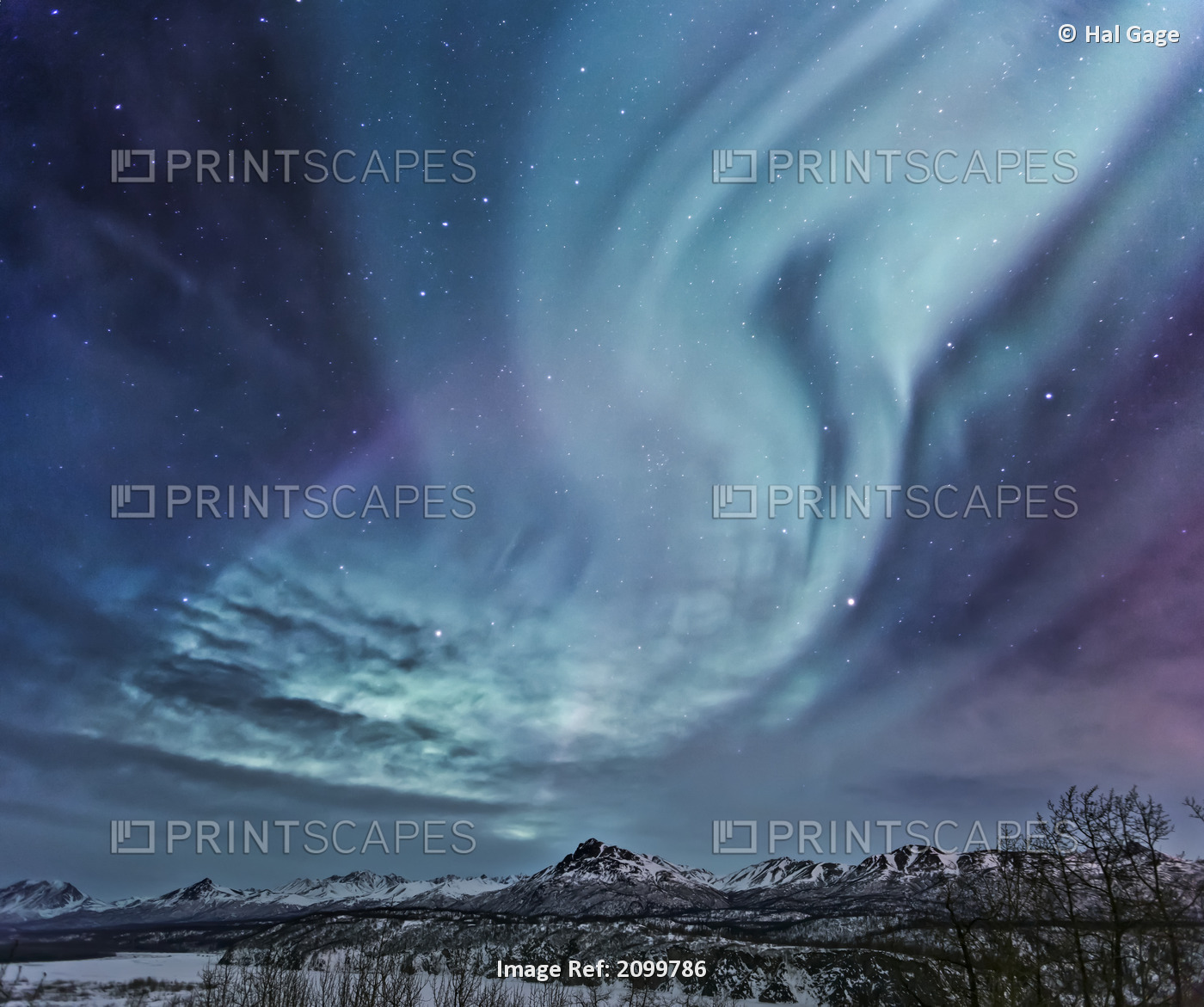 Composite Northern Lights (Aurora Borealis) Over The Talkeetna Mountains On A ...