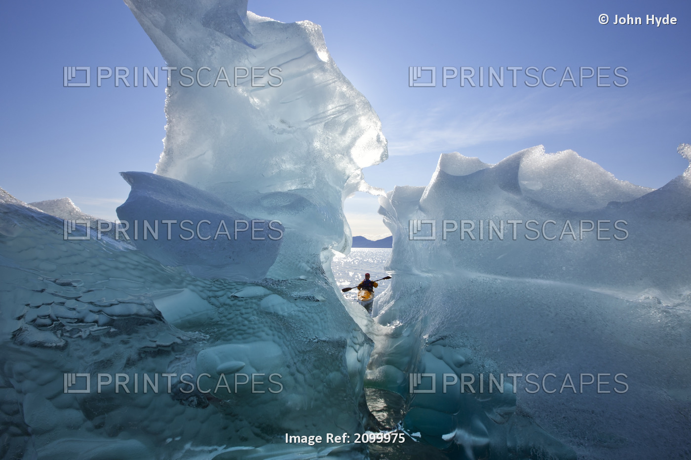 Sea Kayaker Views Large Icebergs In Stephens Passage On A Warm Summer ...