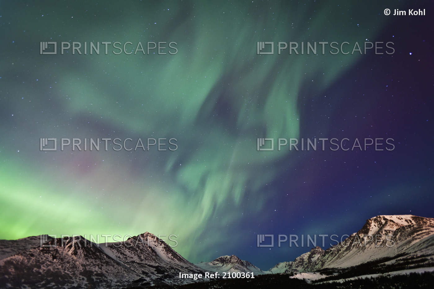 View Of The Aurora Borealis Over The Chugach Mountains, Anchorage, Southcentral ...