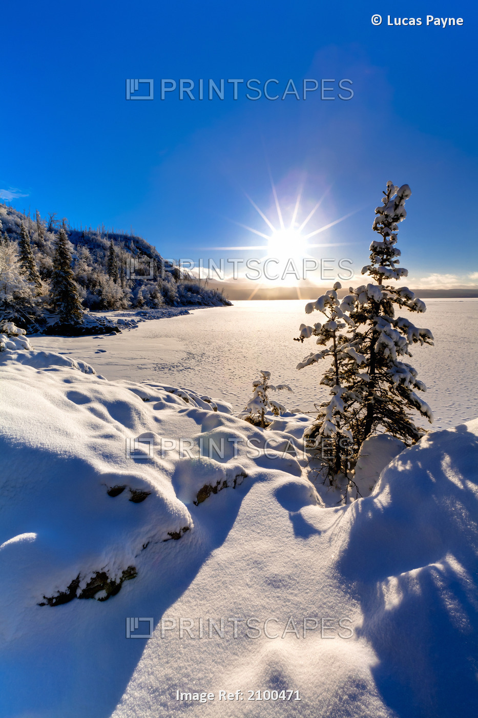 Winter Sun Shines Just Over The Horizon Along The Shoreline Of Skilak Lake, ...