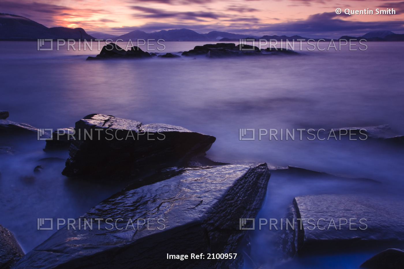 Sunset Illuminates Fish Petroglyph, Petroglyph Beach, Wrangell Island, ...