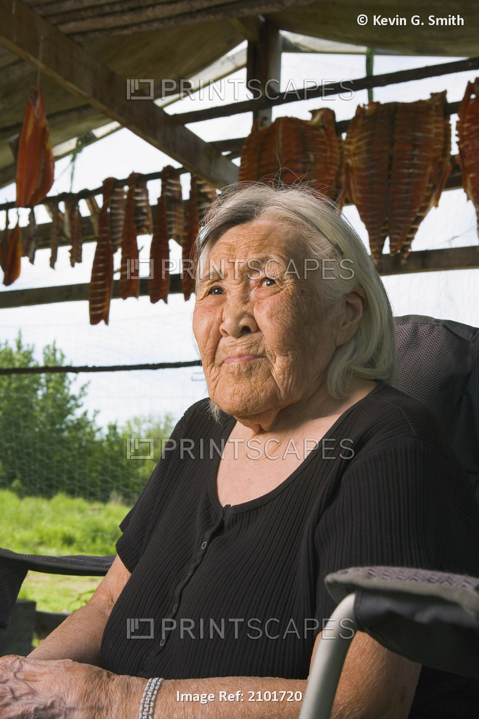 Elderly Native Yupik Woman Sitting Inside Drying Shed Kuskokwim River Akiak ...