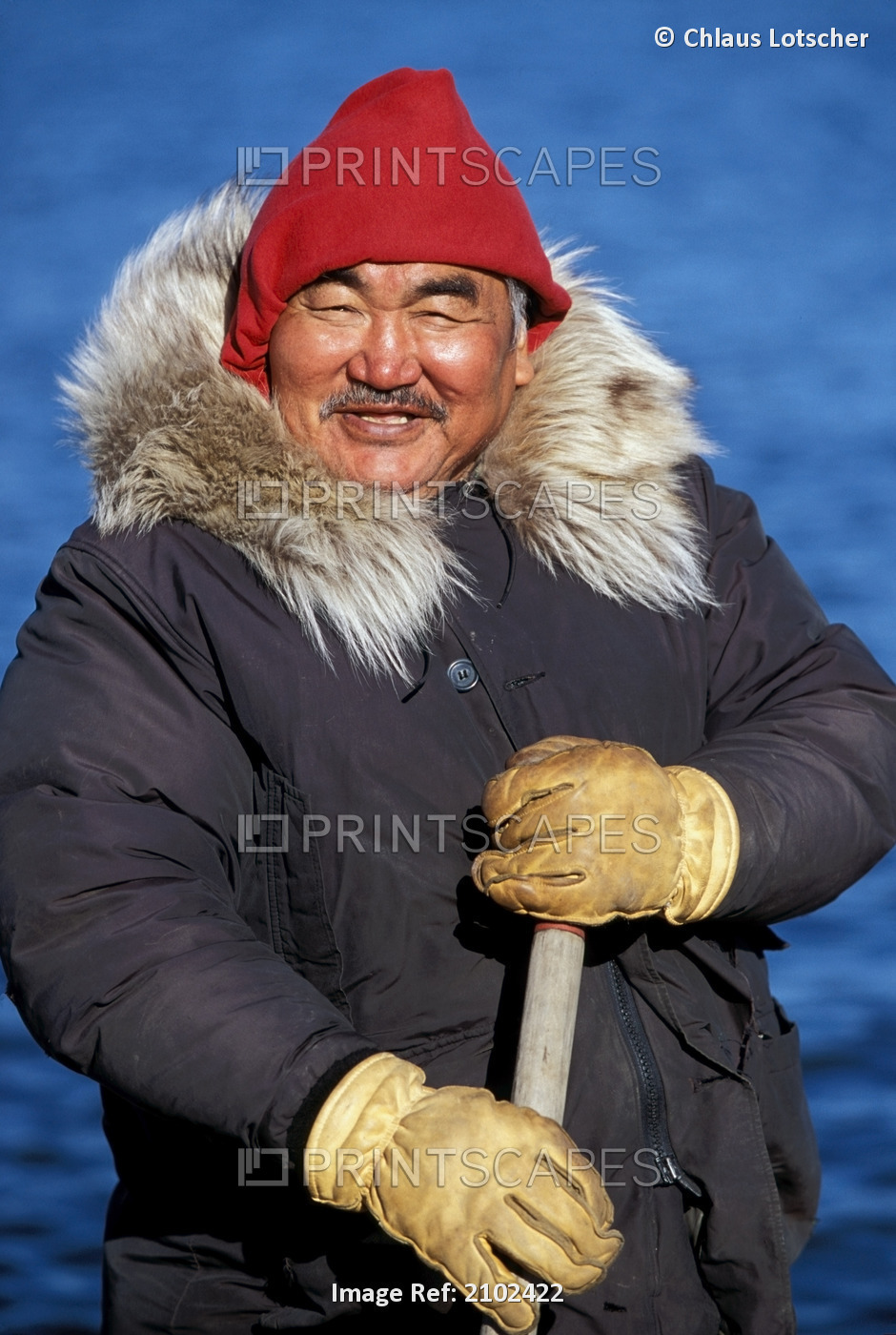 Portrait Of Inupiat Eskimo Man From Kiana Standing Near The Kobuk River. Summer ...