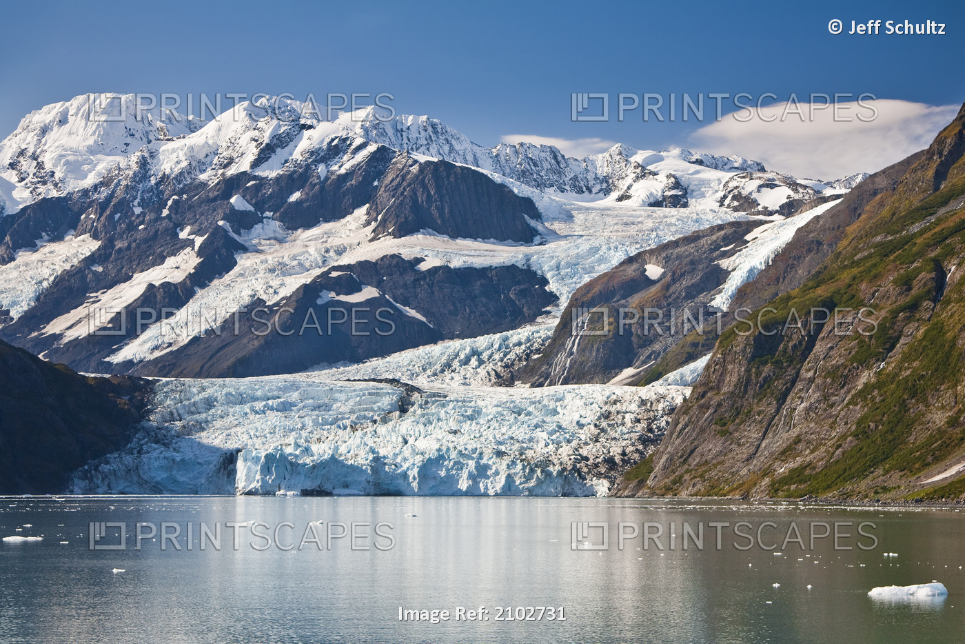 Scenic View Of Stairway Glacier (R) Flowing Into Surprise Glacier From Chugach ...