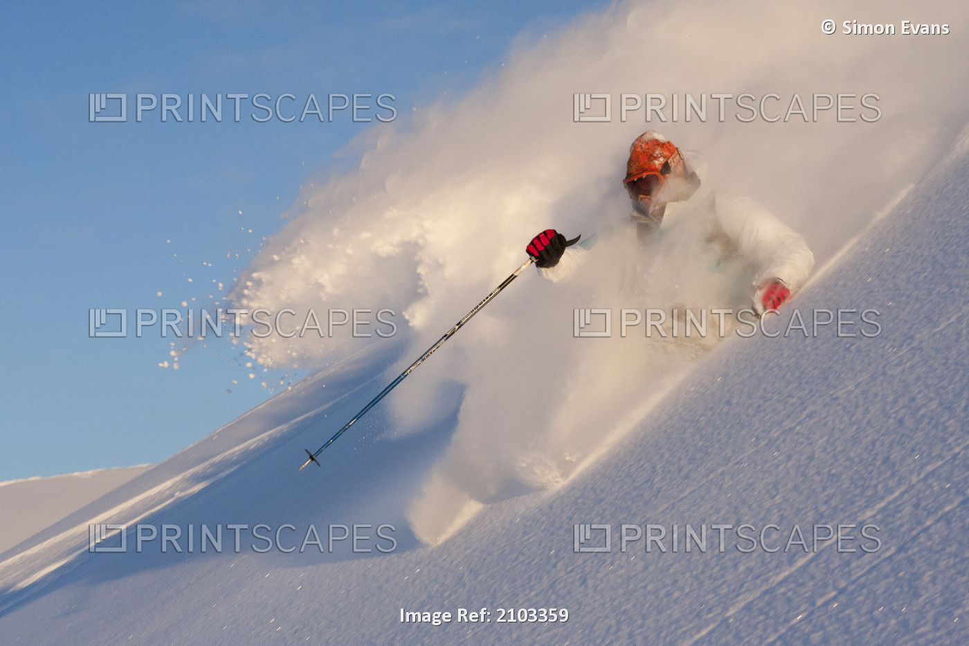 Downhill Skier In Fresh Powder In Chugach Mountains Of Turnagain Pass, ...