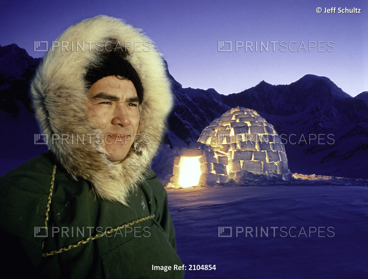 Eskimo & Lighted Igloo Alaska Composite Image