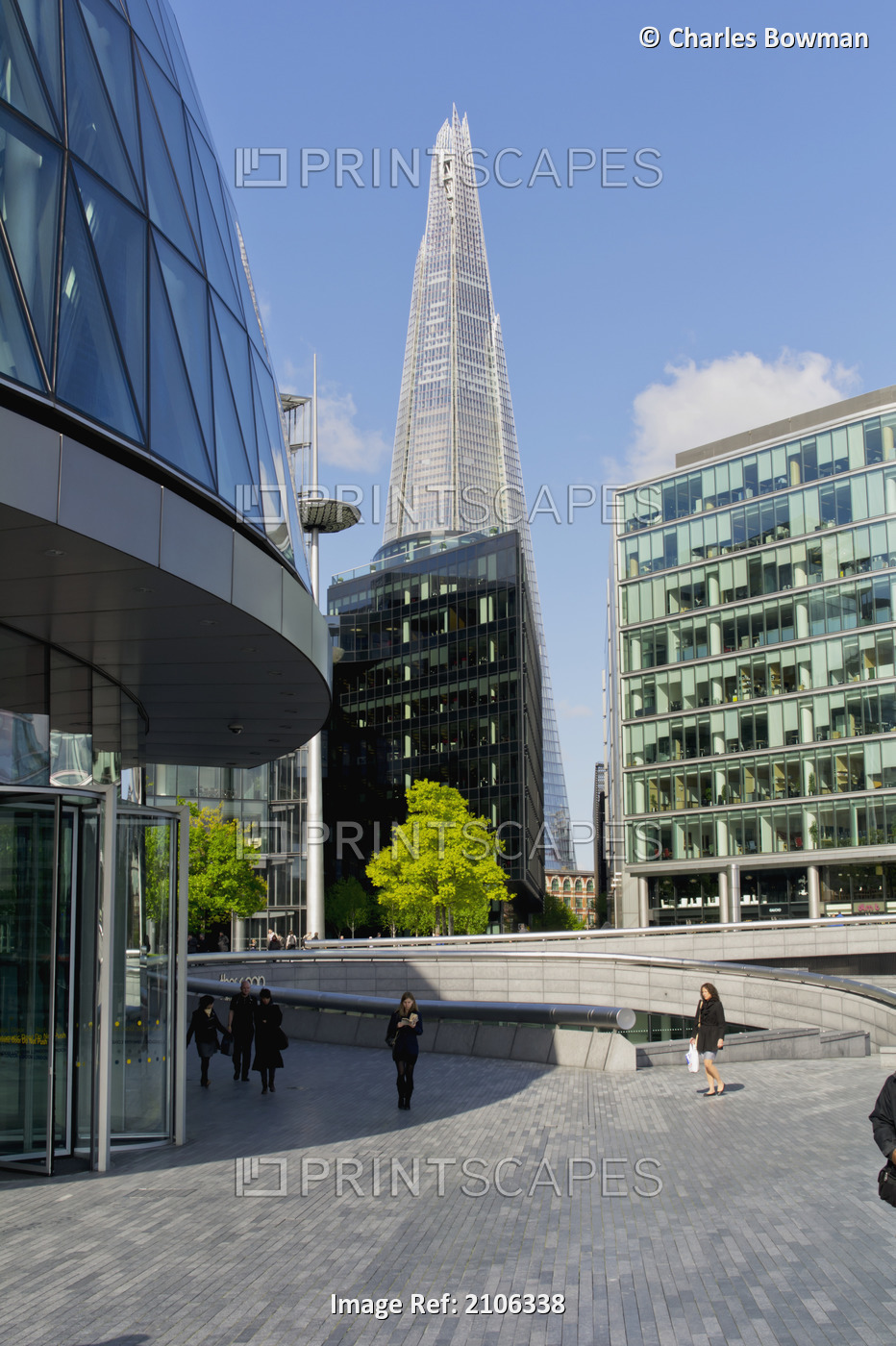 United Kingdom, More London; London, View of Shard building with City Hall in ...