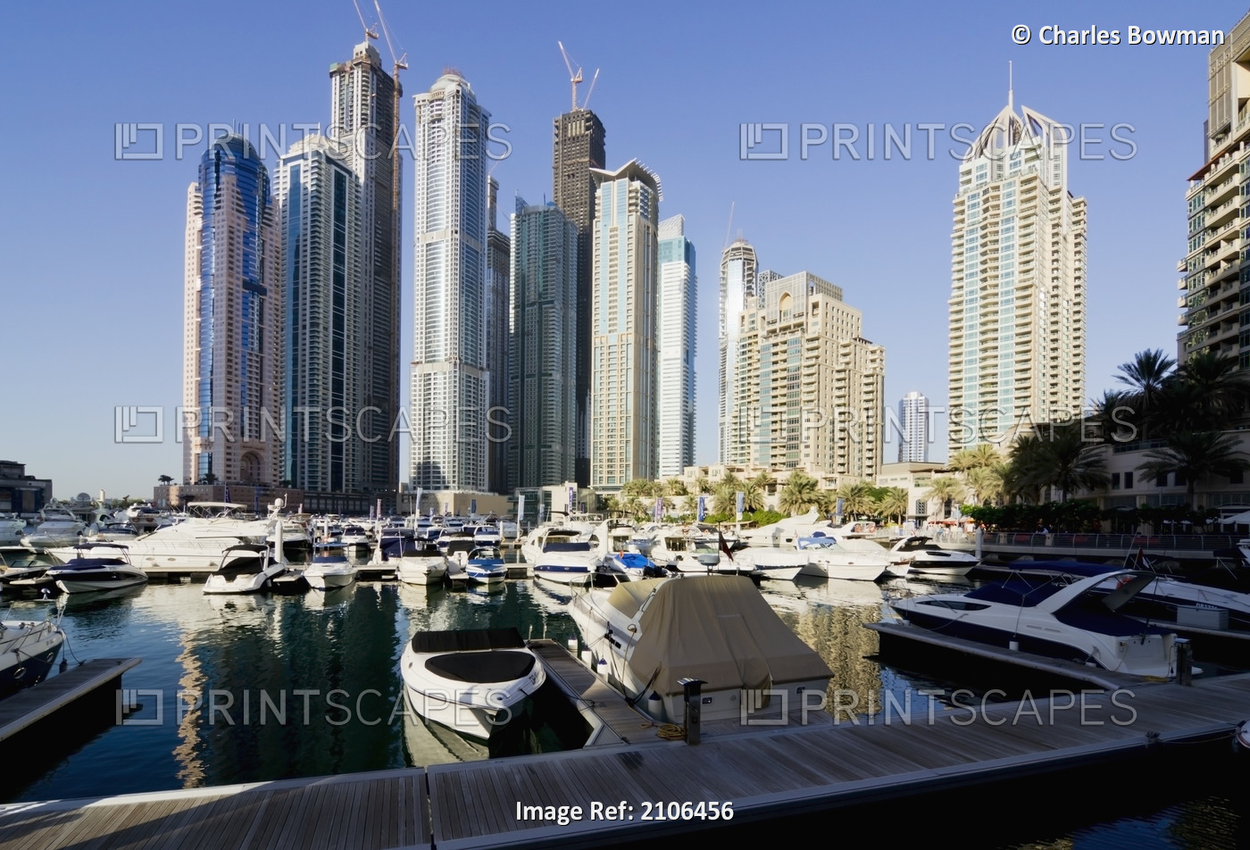 United Arab Emirates, View of city marina and skyscrapers; Dubai