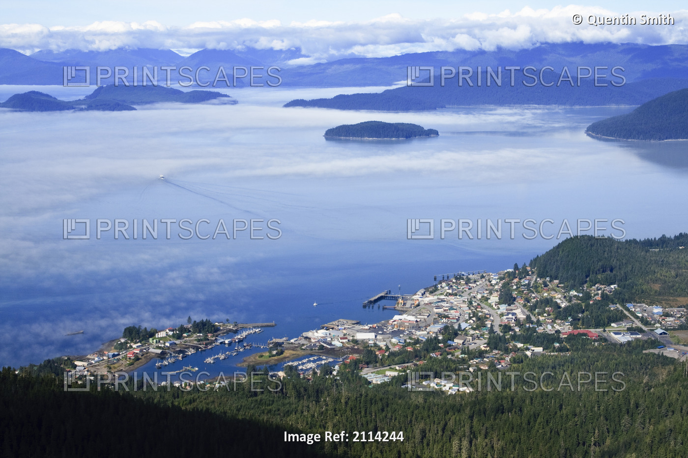 Mountain Top View Of Zimovia Strait And The City Of Wrangell From Mount Dewey ...