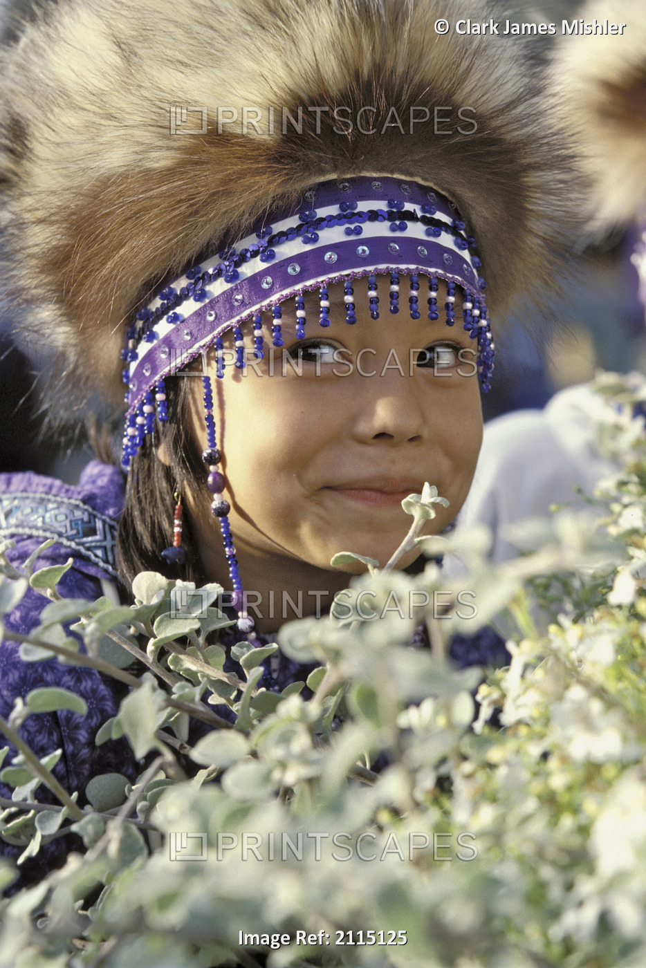 Portrait Of A Yup'ik Girl In Traditional Headdress At The Alaska Native ...