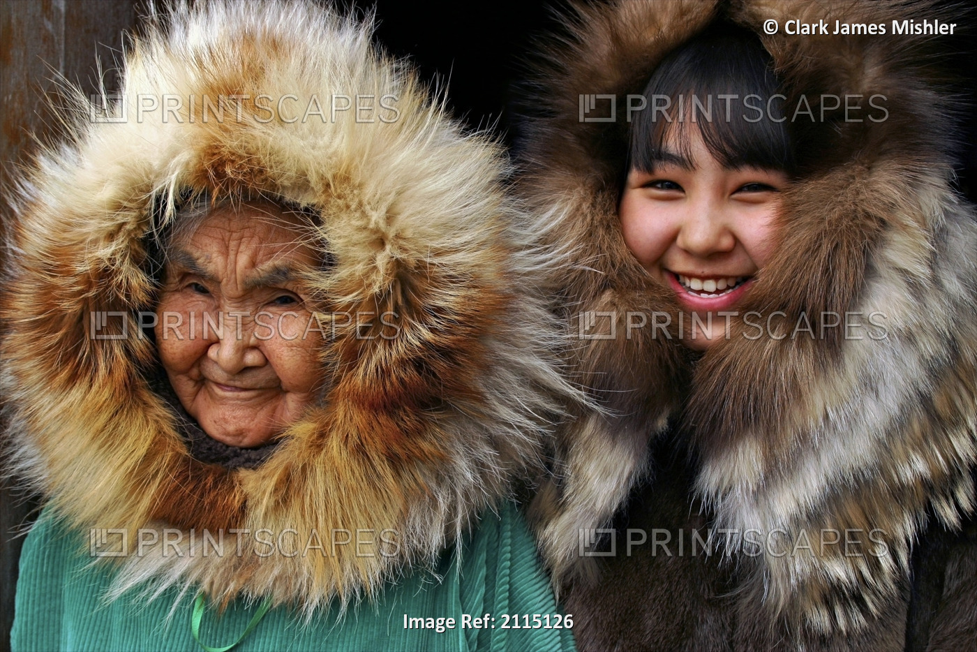 Portrait Of A Grandmother And Granddaughter Near The Yup'ik Village Of ...