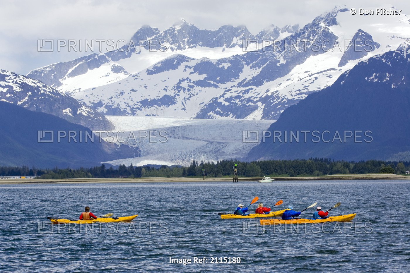 Sea Kayakers In Gastineau Channel With Mendenhall Glacier And Coast Mountains ...