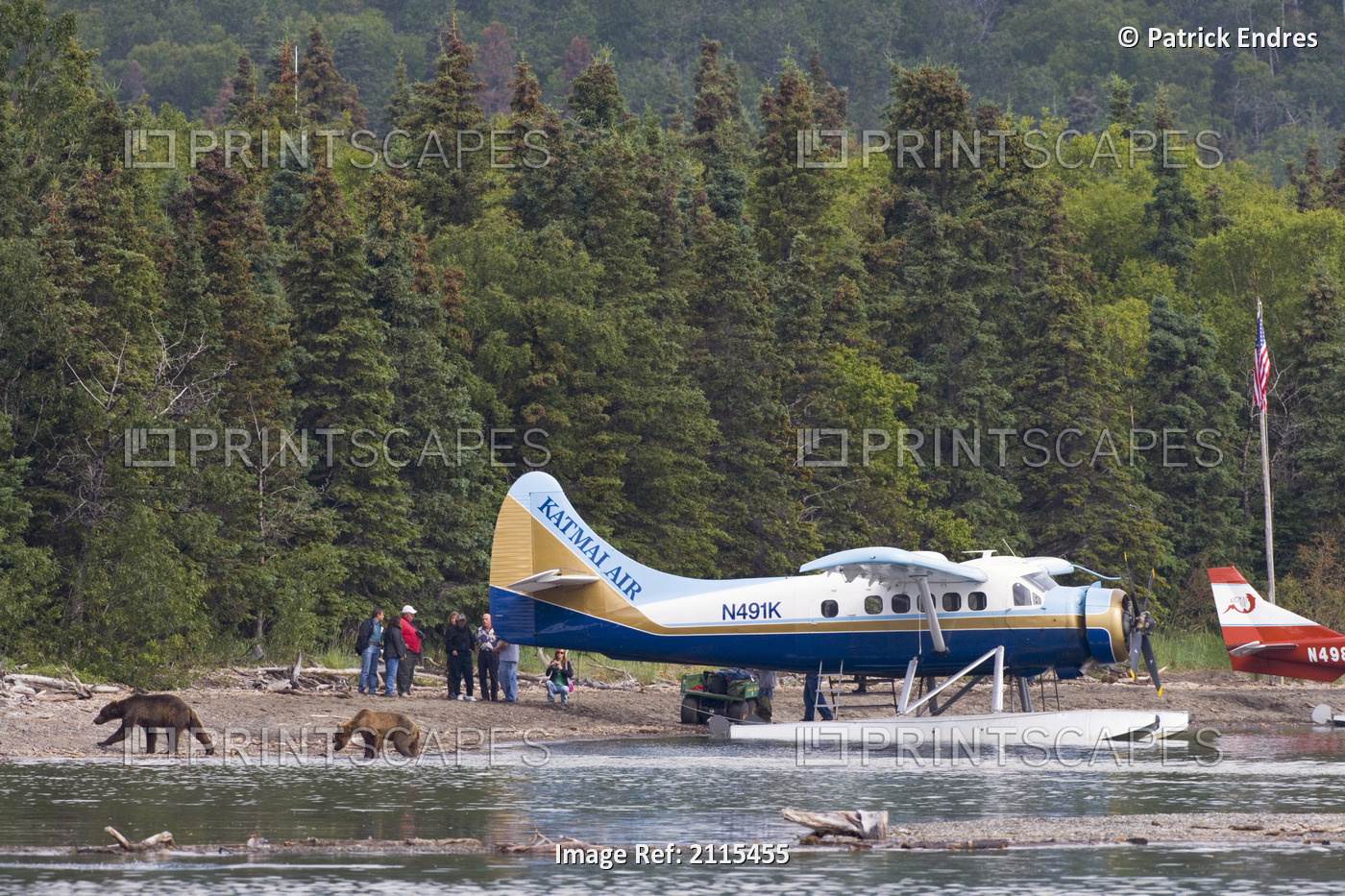Visitors View Grizzlies On Shore Of Naknek Lake By Floatplanes Brooks Lodge ...