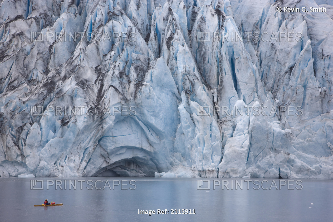 Man Kayaking In Shoup Bay With Shoup Glacier In The Background, Shoup Bay State ...