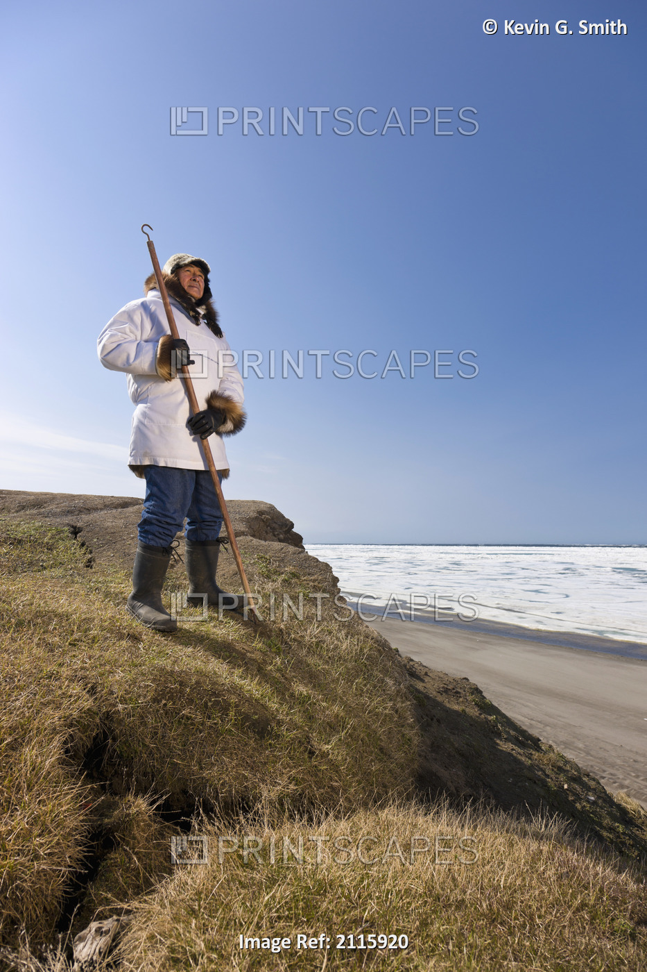 Portrait Of A Male Inupiaq Eskimo Hunter Wearing His Eskimo Parka (Atigi) And ...