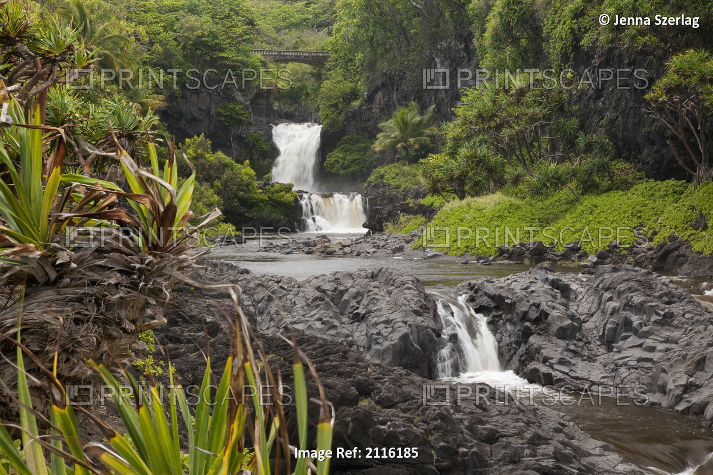 Hawaii, Maui, Hana, Seven Sacred Pools, a large stream and waterfalls.