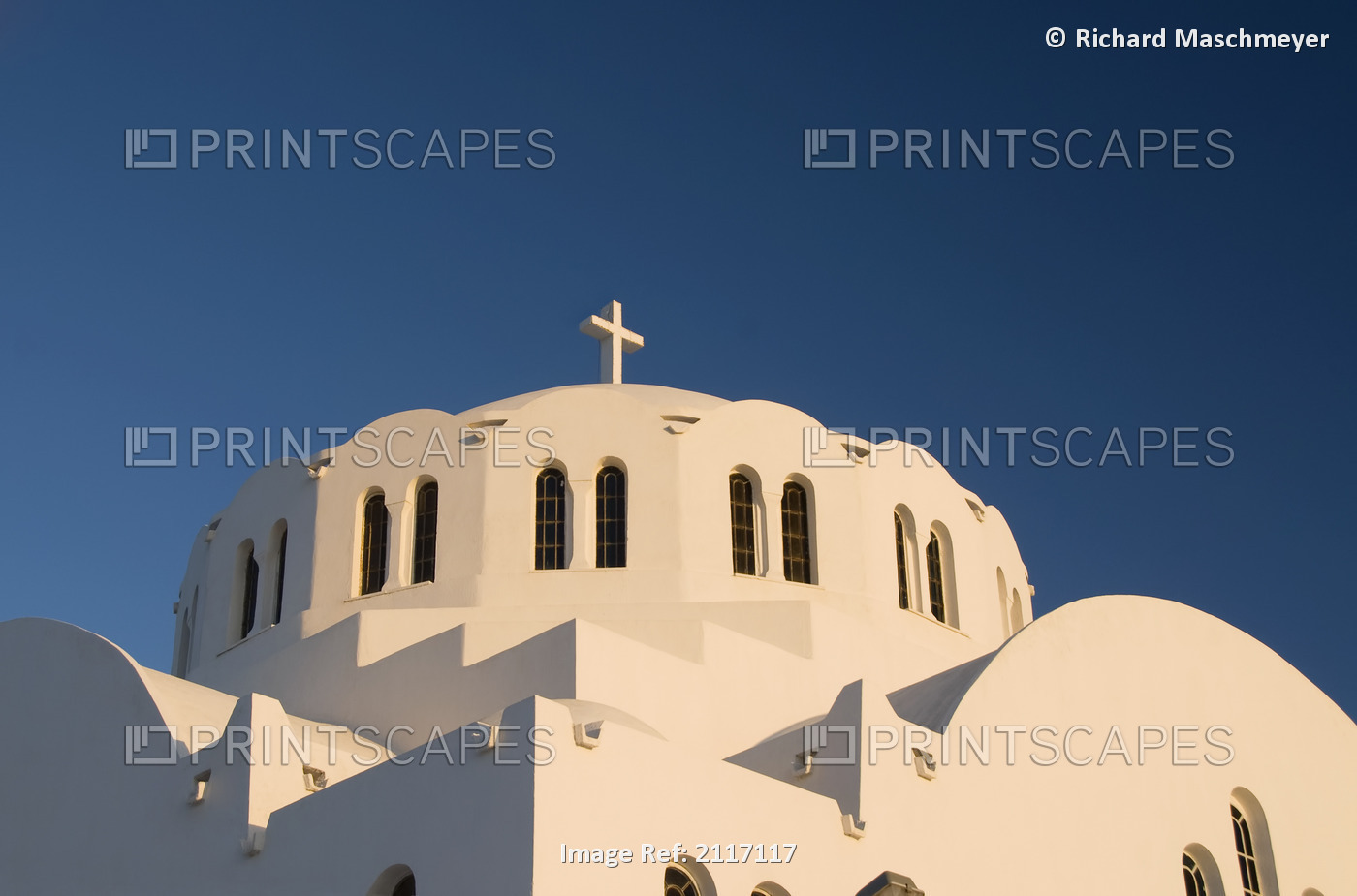 Greece, Santorini, Fira, Architectural detail of a Greek Orthodox Chrurch and ...