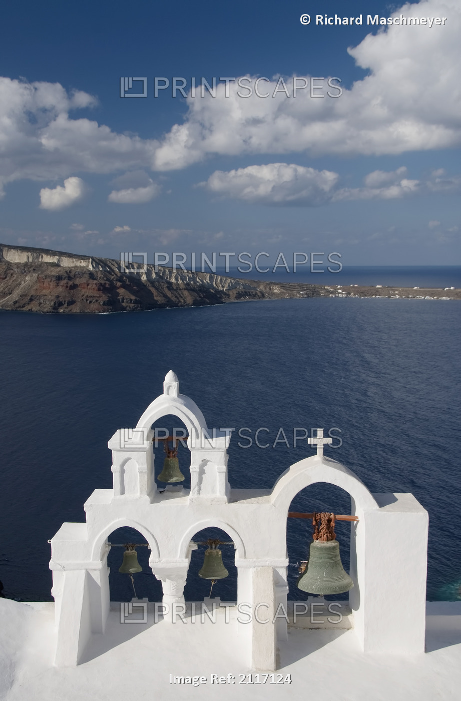 Greece, Santorini, Oia, Architectural detail of Greek Orthodox Chrurch bell ...