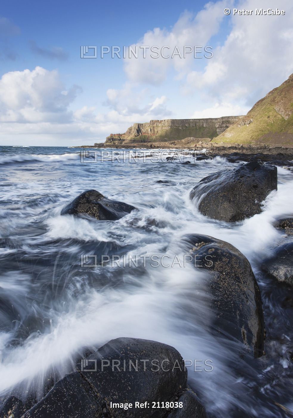 Waves Breaking Over Rocks Near The Giant's Causeway; County Antrim Northern ...