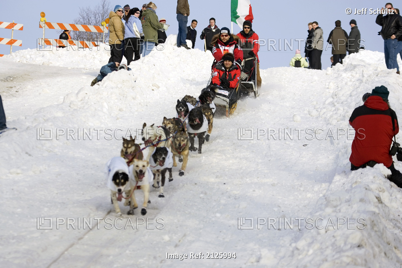 Fabrizio Lovatis Sled Dog Team W/Italian Flag Running Through Streets 2006 ...