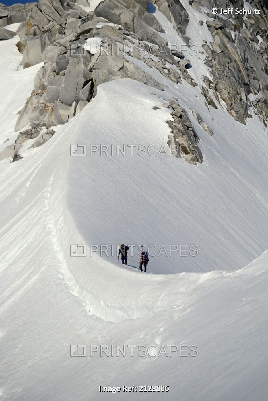 Climbers On Ridge To Summit Pika Glacier Area Ak Range