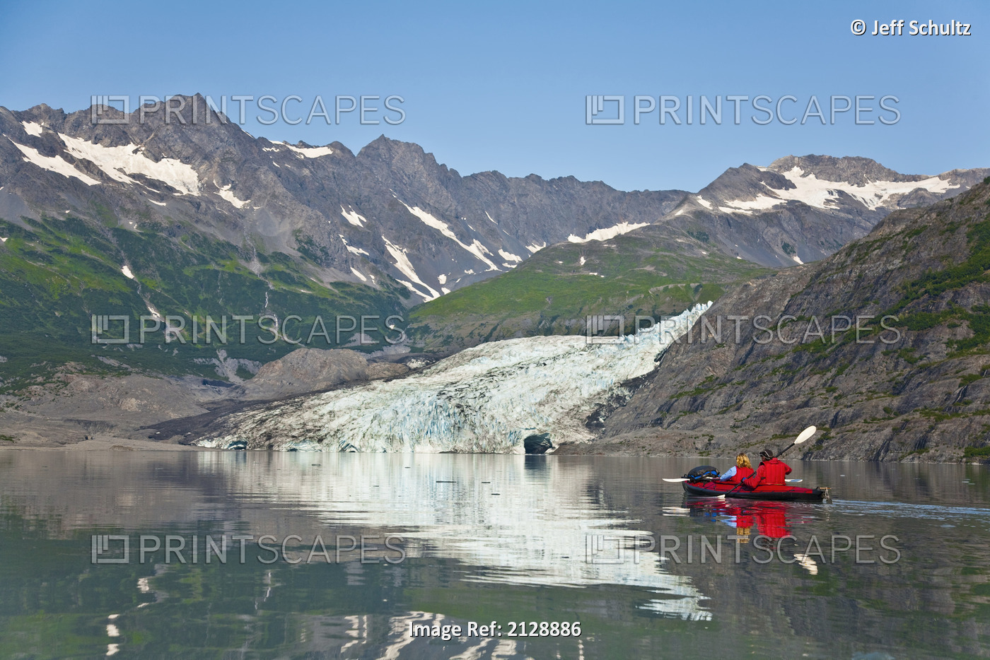 A Couple Kayaking In Upper Shoup Bay, Shoup Glacier Background, Shoup Bay State ...