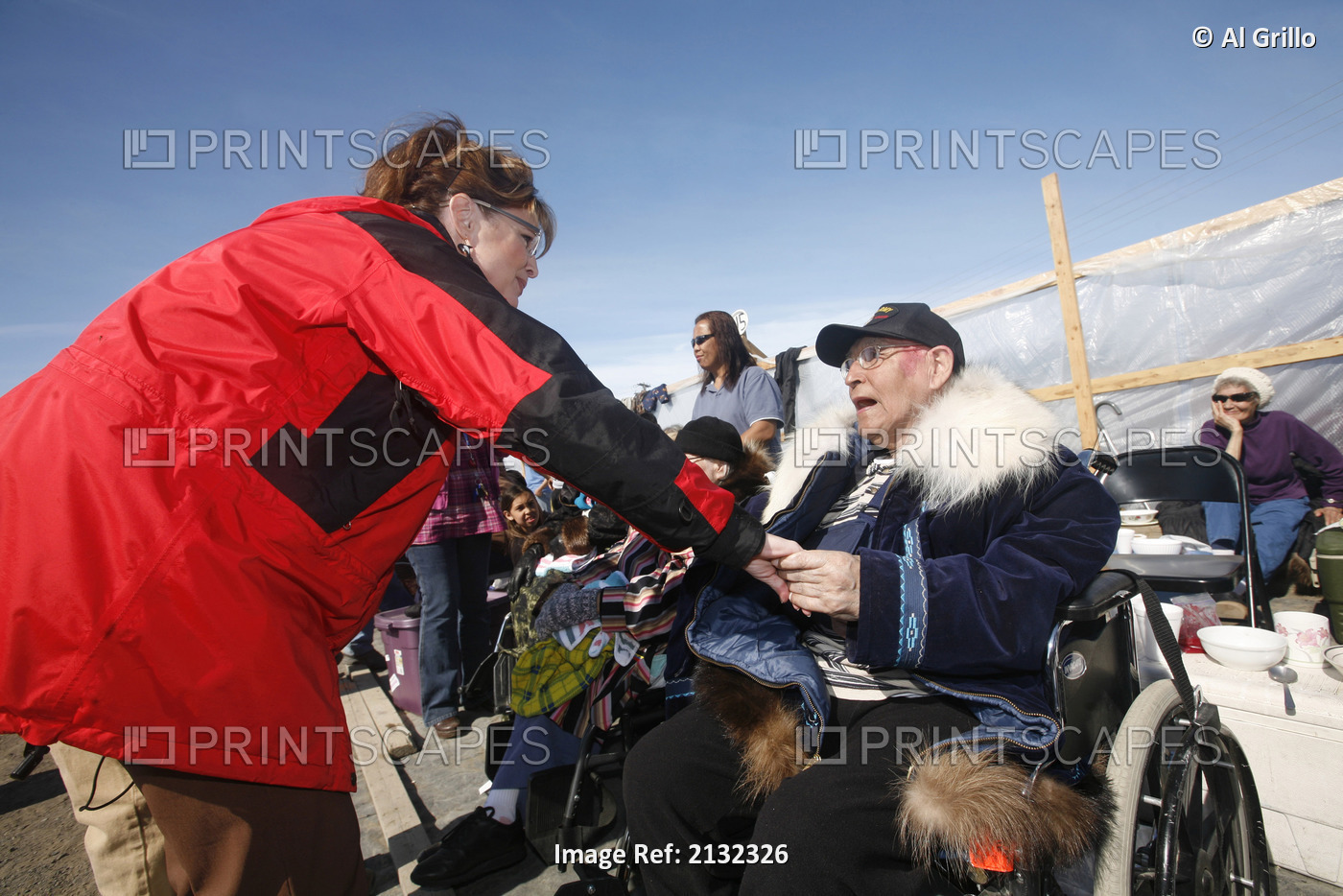 Governor Sarah Palin Speaks With An Elder During Her Visit To Point Barrow, ...