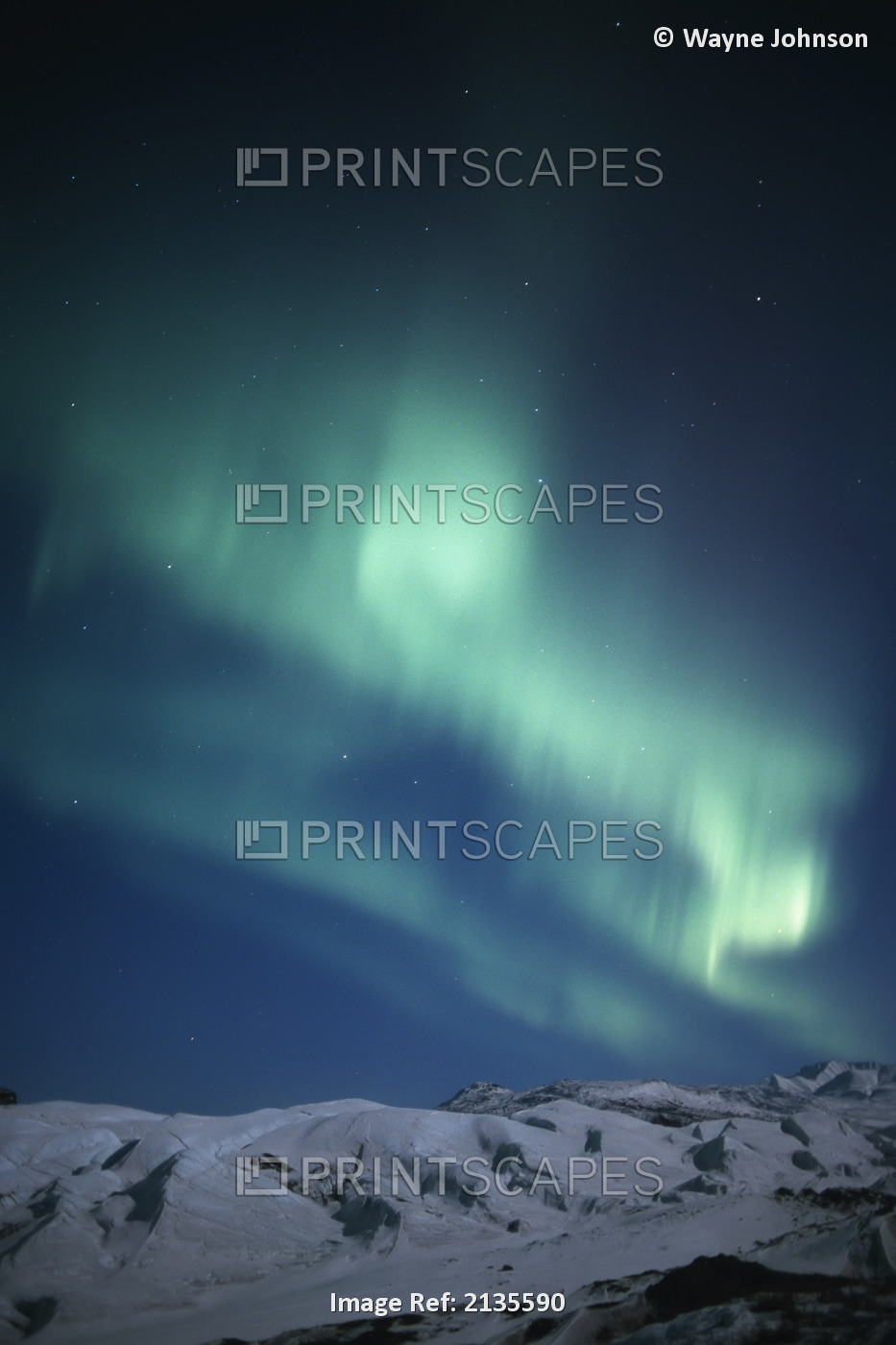 Green Northern Lights Over Matanuska Glacier Winter Ak Sc