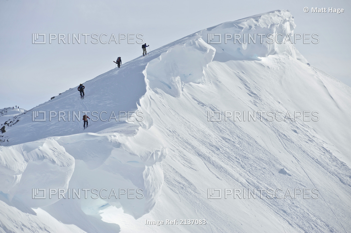 Backcountry Skiers On The Ridge Of Pms Bowl In Turnagain Pass, Chugach National ...