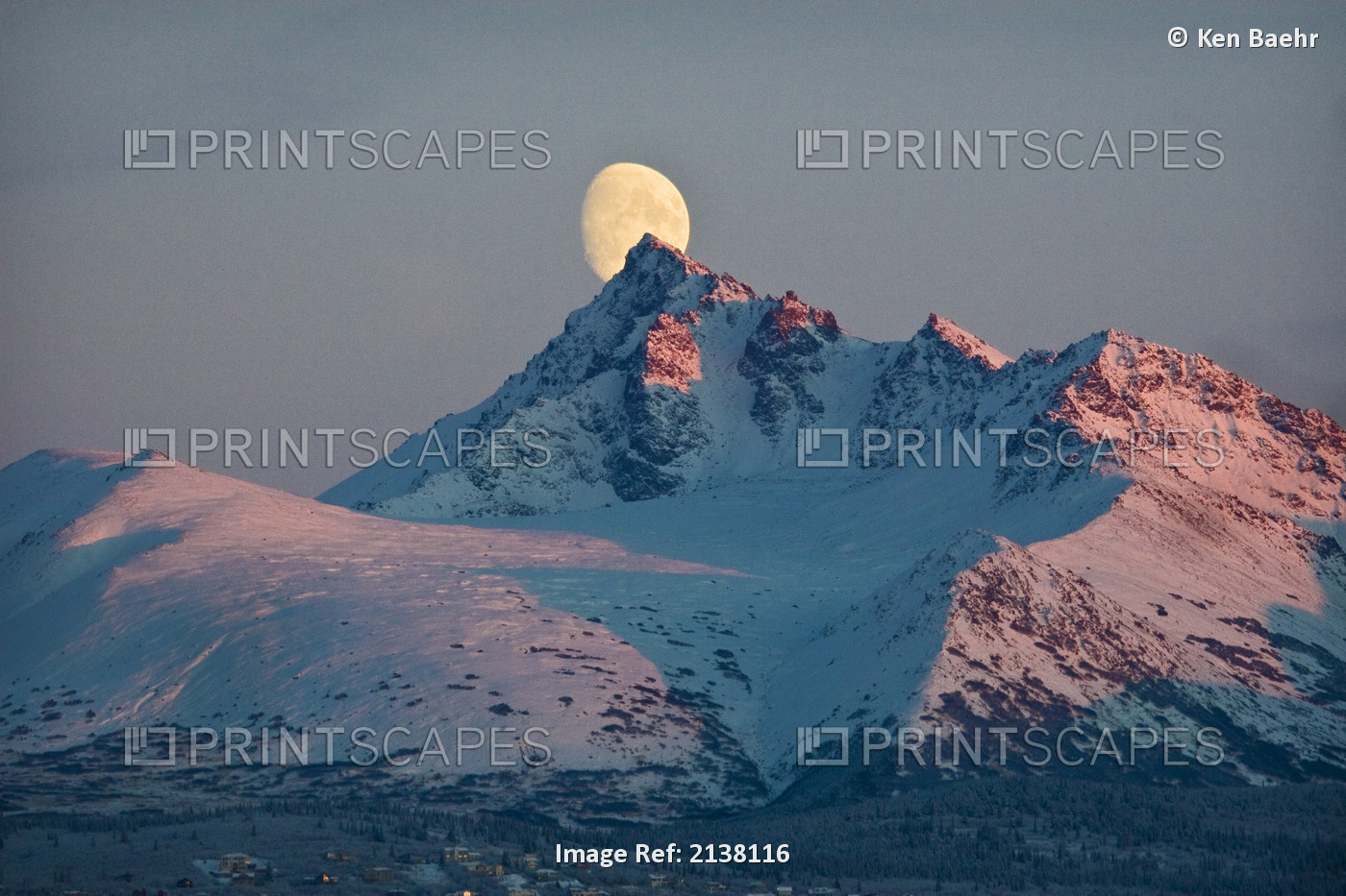 View Of Moon Rising Behind O'malley Peak, Chugach Mountains, Anchorage, ...