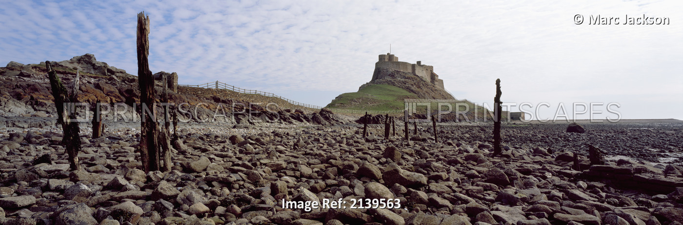 Uk, England, Northumberland, Northumbrian Coast, Panoramic View Of Lindisfarne ...