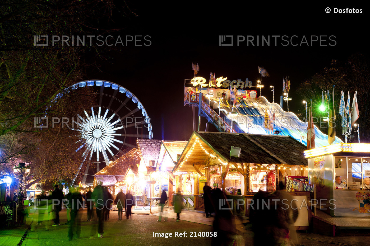 Lights From The Fun Fair At Winter Wonderland In Hyde Park, London, Uk