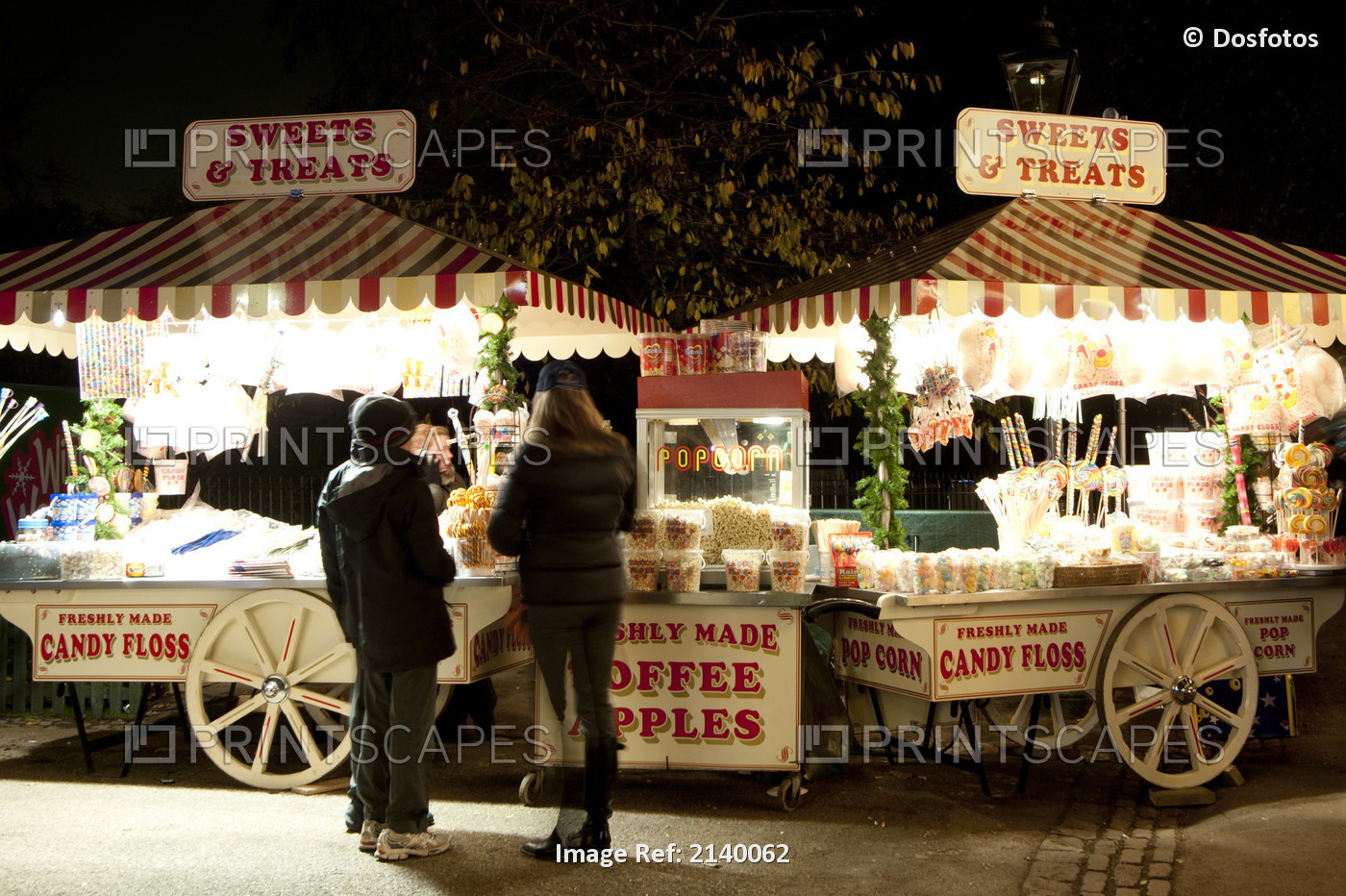 Candy Shop In Hyde Park's Winter Wonderland At Night, London, Uk
