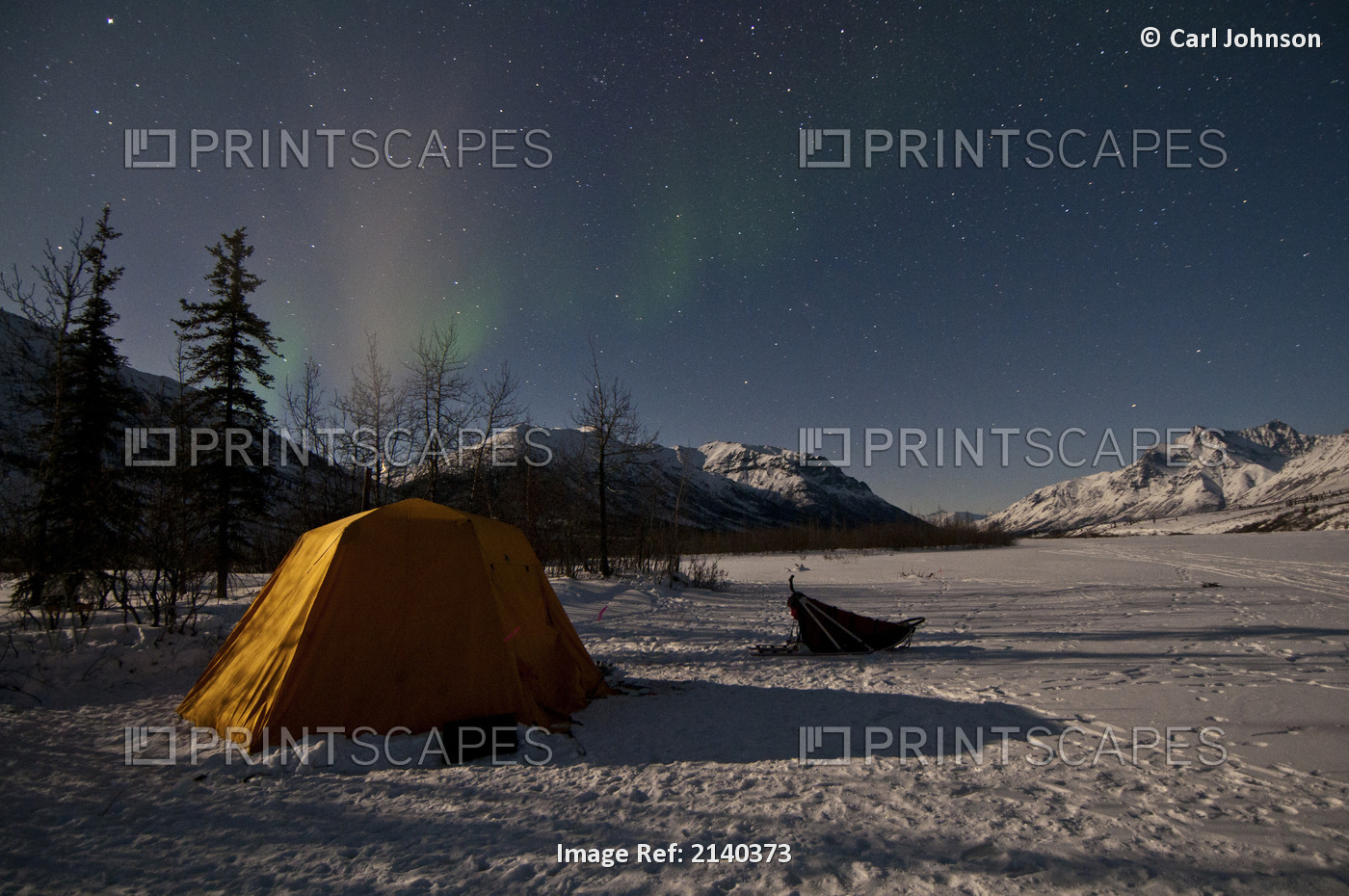 Nighttime View Of Northern Lights Over A Tent At Base Camp On The Frozen North ...