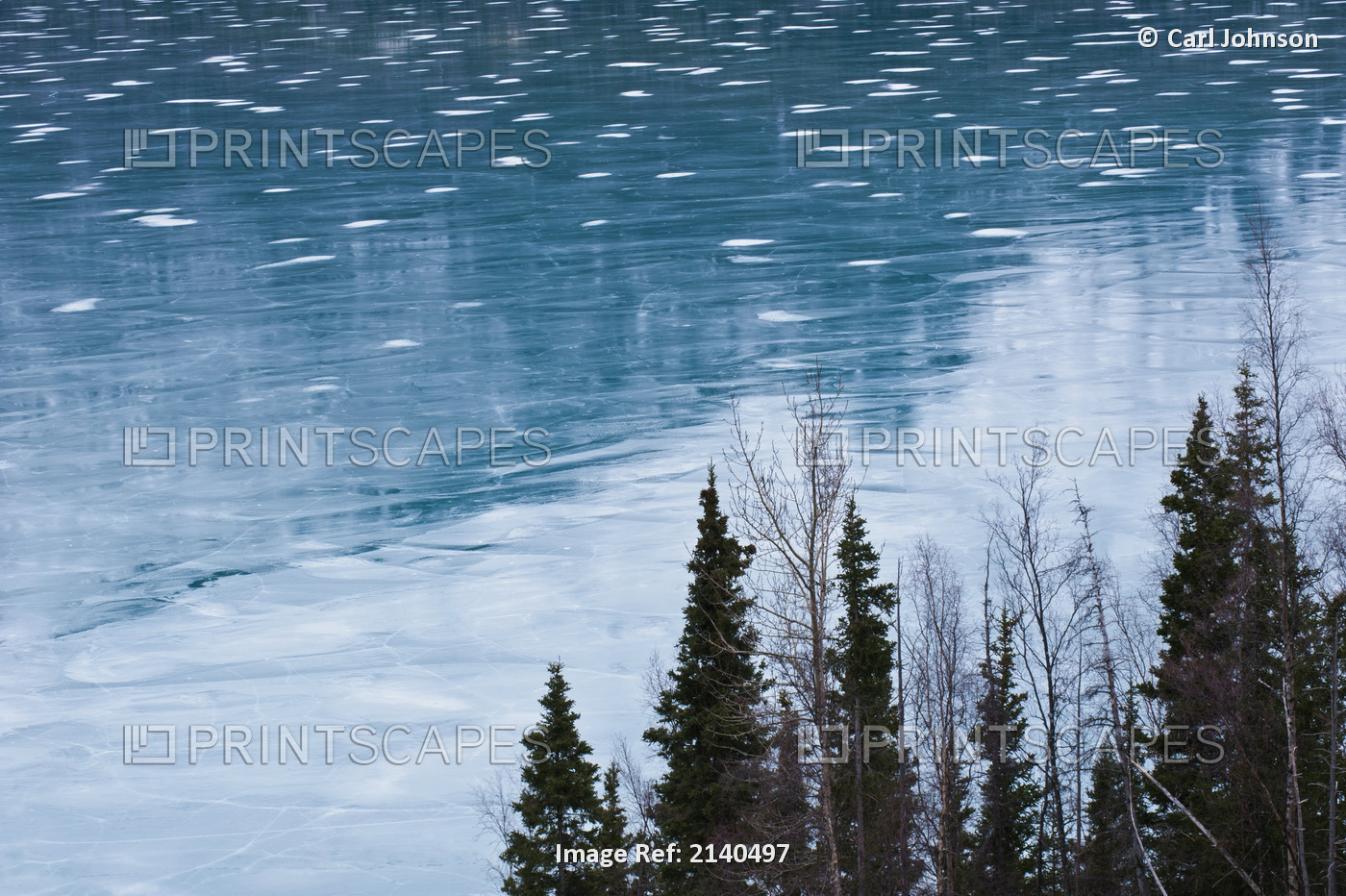 Small Patches Of Snow On The Surface Of Frozen Kenai Lake Near Cooper Landing, ...