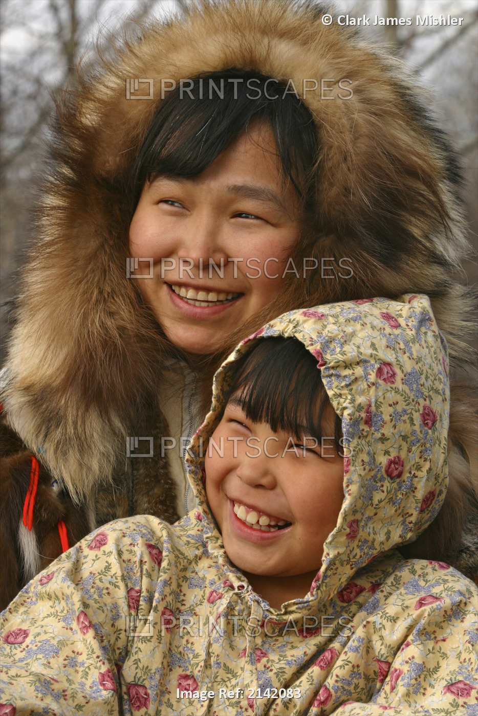 Portrait Of A Mother And Daughter Near The Yup'ik Village Of Kwethluk, Alaska